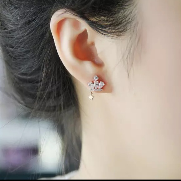 Gold Plated Crown Crystals Earrings - Picture 2 of 4